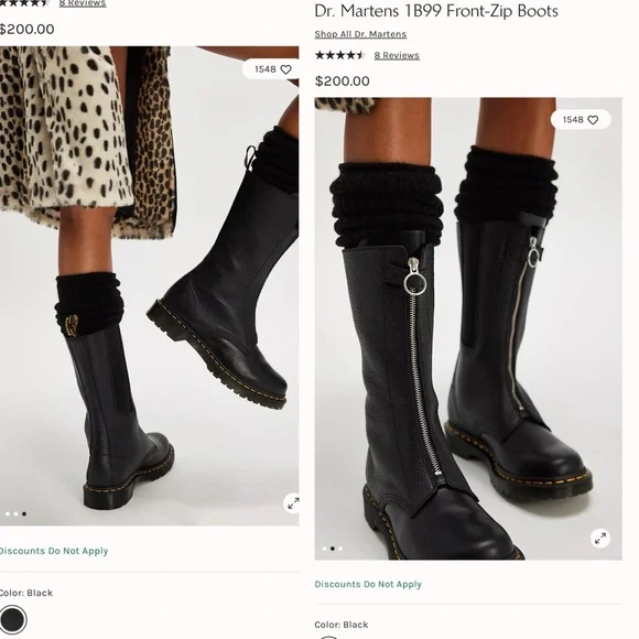 Dr. Martens Black Zip-Up Combat Boots 1899 front zip - Picture 1 of 8